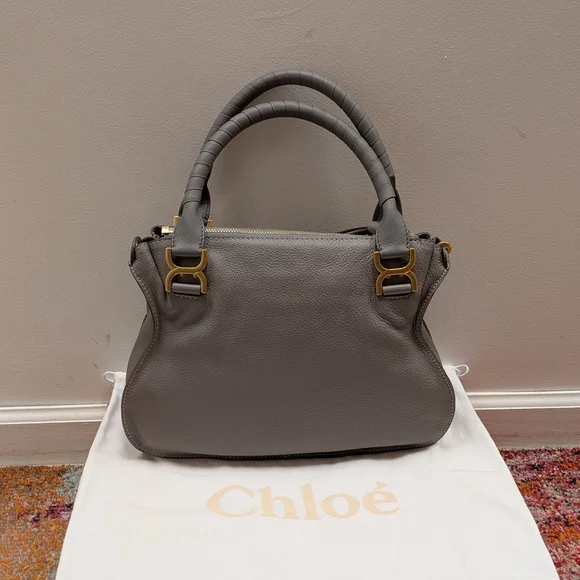 ⚡SOLD⚡NWT Chloé Marcie Satchel Bag in Cashmere Grey Grain Leather - Picture 3 of 16